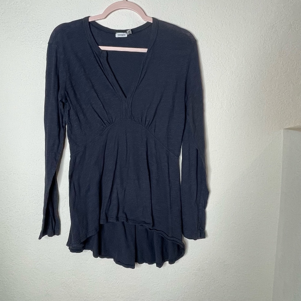 Jethro Women's Lagenlook Long Sleeve Cotton Top USA Gray Size Small Asymmetrical